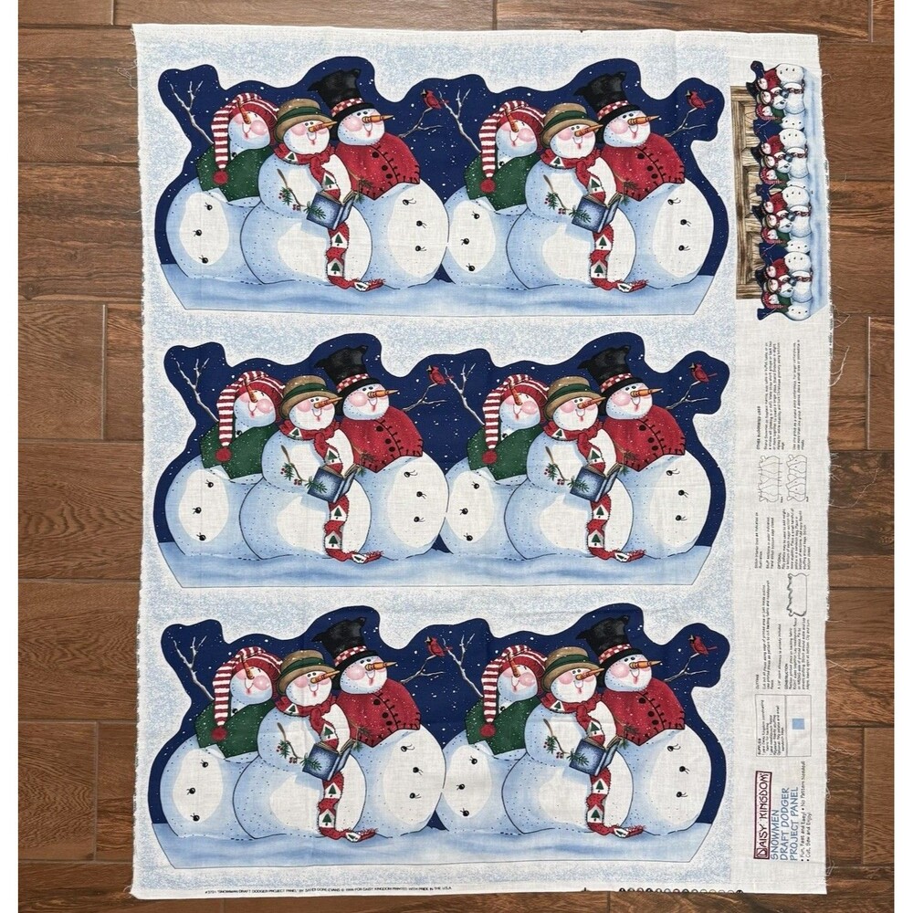 Vtg Fabric Panel  SNOWMEN DRAFT DODGER  Daisy Kingdom 3701 Winter 1996
